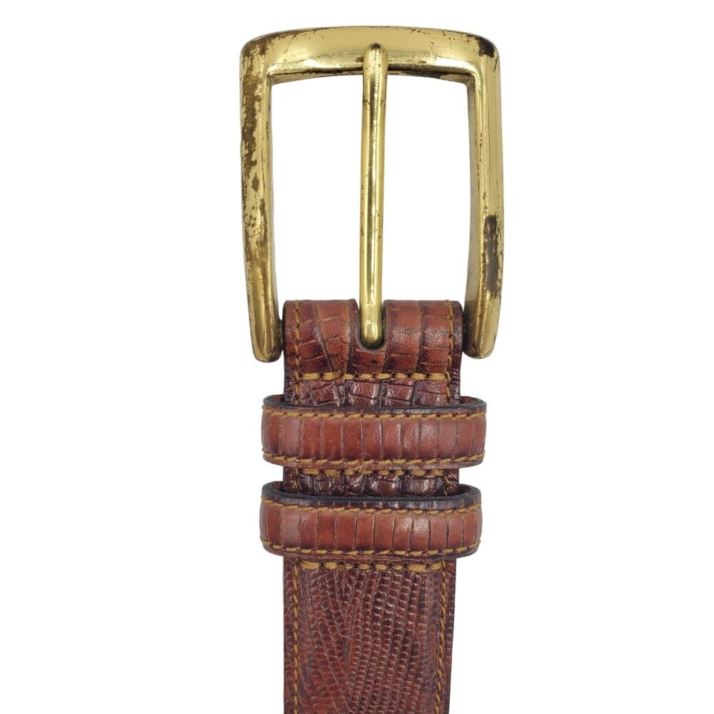 Trafalgar Size 38 Brown Italian Calfskin Leather Lizard Grain Belt Brass Buckle - Picture 2 of 10